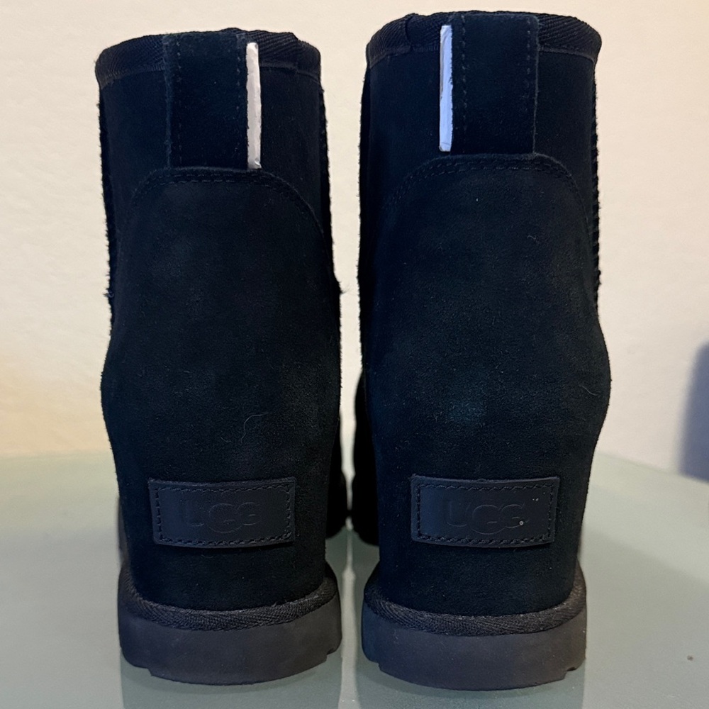 UGG Woman’s classic Femme Wedge Hidden Platform Suede Midnight Ankle Boots - Picture 2 of 9
